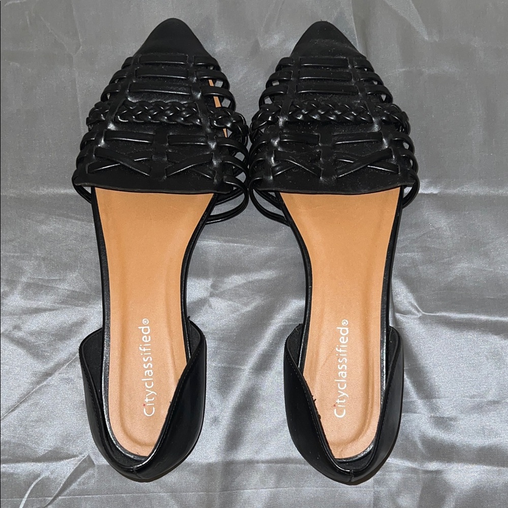 Cityclassified Black Braided Pointed D'Orsay Mules